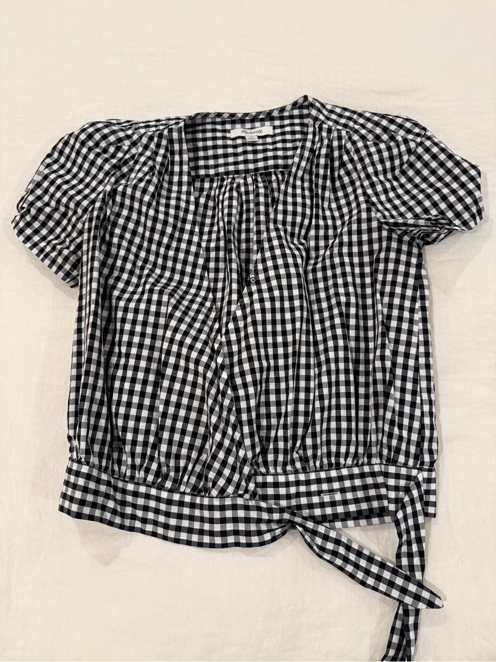 Madewell Black & White Gingham Tie-Hem Blouse
